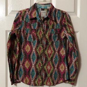 Girls Roper Multicolor Geometric Snap Button Down Shirt Size Large (10/12)